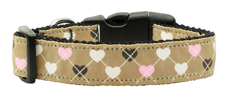 Argyle Hearts Nylon Ribbon Collar Tan Medium