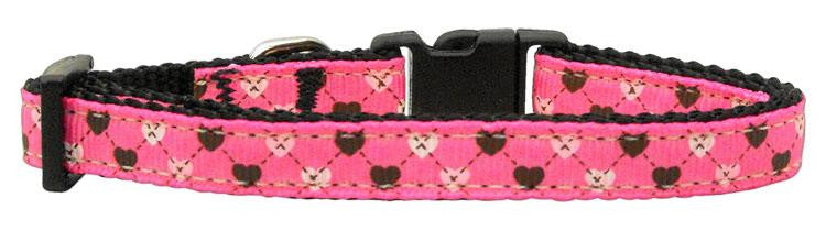 Argyle Hearts Nylon Ribbon Collar Bright Pink Small