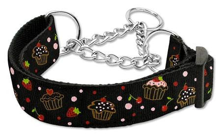 Cupcakes Nylon Ribbon Collar Martingale Large Black