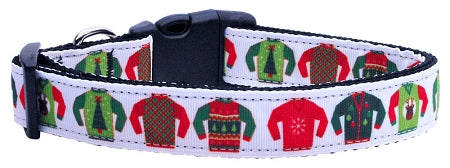 Ugly Sweater Nylon Dog Collar Medium Narrow