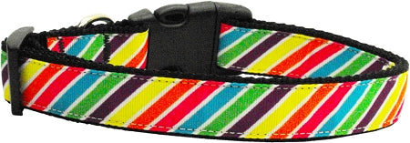 Striped Rainbow Nylon Dog Collar Xs