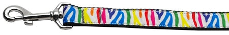 Zebra Rainbow Nylon Dog Leash 3-8 Inch Wide 4ft Long