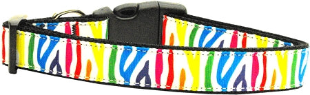 Zebra Rainbow Nylon Dog Collar Medium Narrow