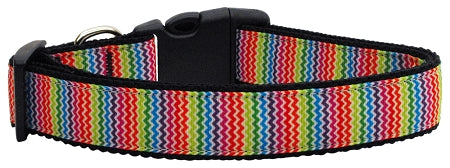 Zigzaggy Rainbow Nylon Dog Collar Sm