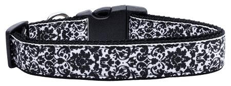 Fancy Black and White Nylon Ribbon Dog Collars Large