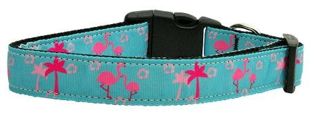 Pink Flamingos Nylon Ribbon Dog Collars Medium