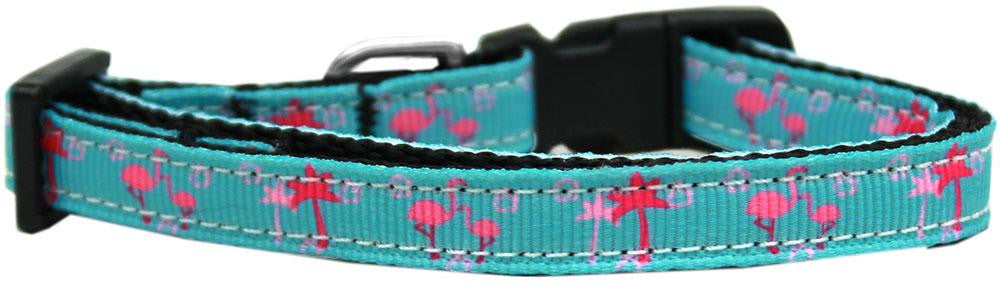 Pink Flamingos Nylon Ribbon Dog Collar Sm