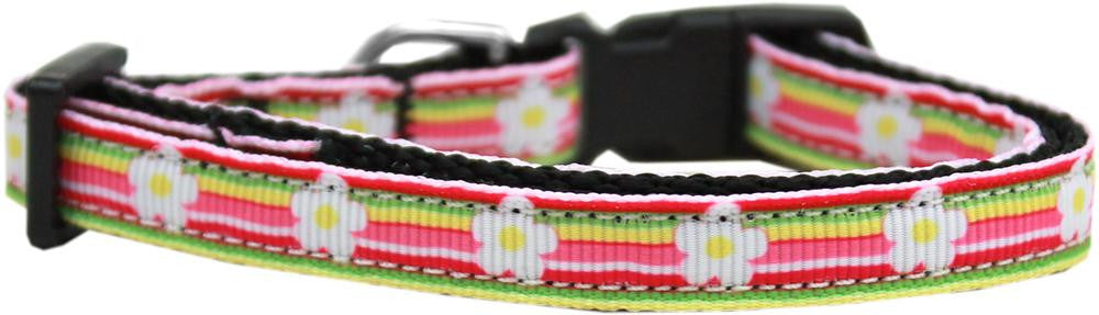 Striped Daisy Nylon Ribbon Cat Safety Collar