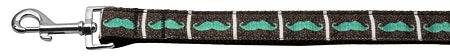 Aqua Moustaches Nylon Dog Leash 3-8 Inch Wide 4ft Long