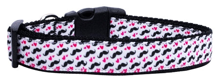 Moustache Love Nylon Dog Collar Xs