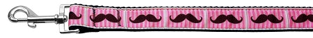 Pink Striped Moustache Nylon Dog Leash 3-8 Inch Wide 4ft Long