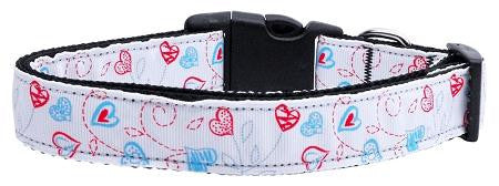 Patriotic Crazy Hearts Nylon Ribbon Dog Collars Medium