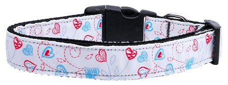 Patriotic Crazy Hearts Nylon Dog Collar Xs