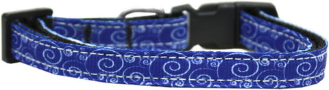 Blue and White Swirly Nylon Ribbon Cat Safety Collar