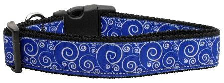 Blue and White Swirly Nylon Ribbon Dog Collars Large