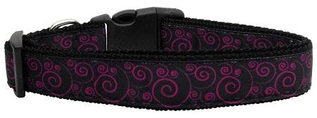 Pink and Black Swirly Nylon Ribbon Dog Collars Medium