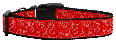 Red And White Swirly Nylon Dog Collar Xs