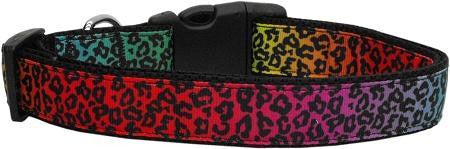 Rainbow Leopard Nylon Ribbon Dog Collars Medium