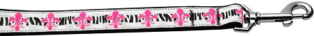 Pink Fleur De Lis Nylon Dog Leash 3-8 Inch Wide 4ft Long