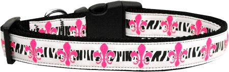 Pink Fleur de Lis Ribbon Dog Collars Large