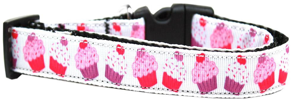 Pink and Purple Cupcakes Nylon Ribbon Dog Collar XL