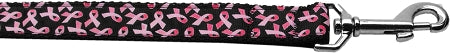 Pink Ribbons On Black Nylon Dog Leash 3-8 Inch Wide 4ft Long