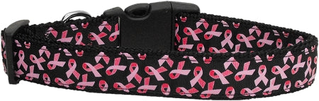 Pink Ribbons On Black Nylon Cat Collar