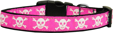 Pink Skulls Nylon Dog Collar Medium Narrow