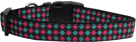 Pink And Blue Plaid Nylon Dog Collar Medium Narrow