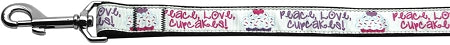 Peace Love Cupcakes Nylon Dog Leash 3-8 Inch Wide 4ft Long