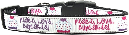 Peace Love Cupcakes Nylon Dog Collar Xs