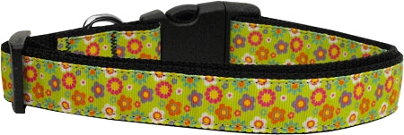 Lime Spring Flowers Nylon Cat Collar