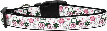 Pink Tractors Nylon Dog Collar Sm