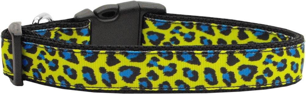 Blue and Yellow Leopard Nylon Dog Collars Large