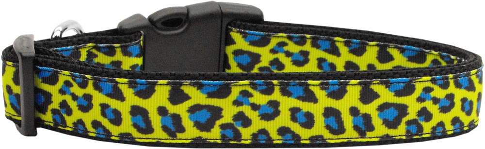 Blue And Yellow Leopard Nylon Dog Collar Sm