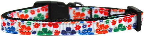 Multi-Colored Hawaiian Hibiscus Nylon Ribbon Cat Safety Collar