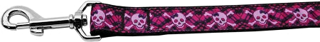 Hot Pink Plaid Skulls Nylon Dog Leash 3-8 Inch Wide 4ft Long