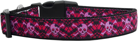 Hot Pink Plaid Skulls Nylon Cat Collar