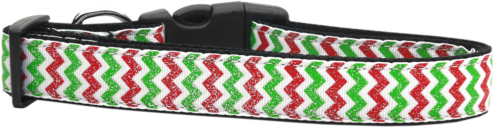 Christmas Sparkle Chevron Nylon Dog Collar Medium Narrow