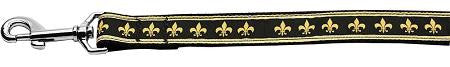 Black And Gold Fleur De Lis Nylon Dog Leash 6 Foot Leash