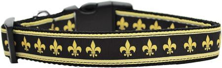 Black And Gold Fleur De Lis Nylon Dog Collars Medium