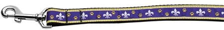 Purple and Yellow Fleur de Lis Nylon Dog Leash 4 Foot Leash