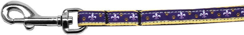 Purple and Yellow Fleur de Lis Nylon Ribbon Pet Leash 3-8 inch wide 6Ft Lsh