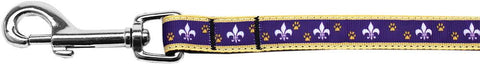 Purple and Yellow Fleur de Lis Nylon Ribbon Pet Leash 5-8 inch wide 6Ft Lsh