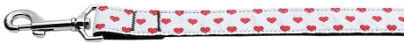 White And Red Dotty Hearts Nylon Dog Leash 3-8 Inch Wide 4ft Long