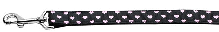 Pink And Black Dotty Hearts Nylon Dog Leash 3-8 Inch Wide 6ft Long