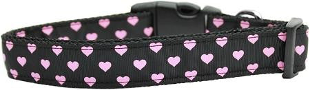 Pink and Black Dotty Hearts Nylon Dog Collars Medium