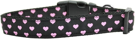 Pink And Black Dotty Hearts Nylon Dog Collar Sm