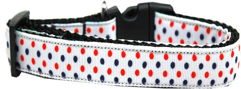 Patriotic Polka Dots Nylon Ribbon Dog Collar XL