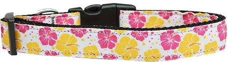 Pink And Yellow Hibiscus Flower Nylon Cat Collar